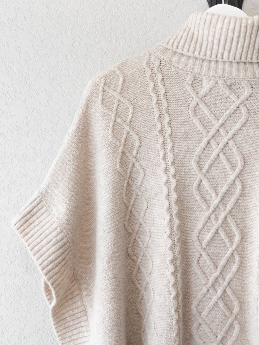 MNG Cream Cable Knit Sweater Poncho Size 9-10 Turtleneck Cozy Oversized Knit - Picture 11 of 14